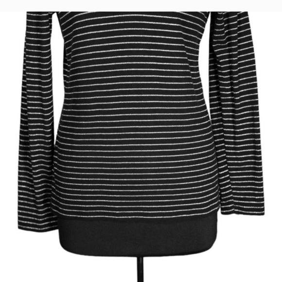 Ralph Lauren Womens Blouse Black Silver Striped Metallic Button Knit Top… - Picture 2 of 7